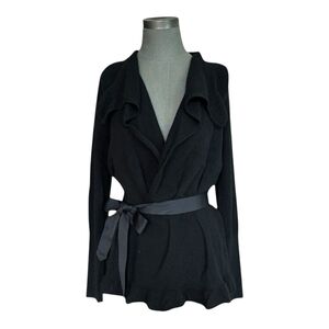 Bloomingdale’s Cashmere Black Shawl Collar Ribbon Waist Tie Long Sleeve Cardigan